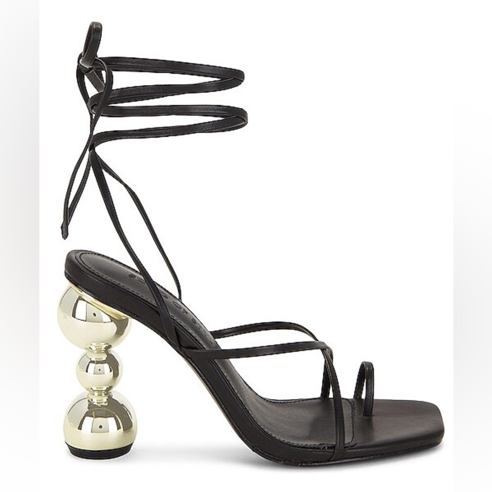 Revolve Song of Style Gelato Wrap Gold Chunky Strap Heel in Black Size 6.5